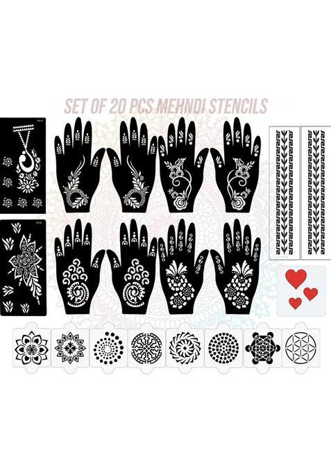 Pack Of 20 Heena Mehandi Tatto Stencils Set For Women, Girls, Teen & Kids