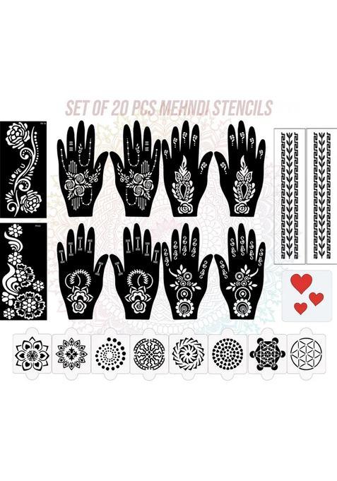 Pack Of 20 Heena Mehandi Tatto Stencils Set For Women, Girls, Teen & Kids