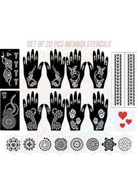 Pack Of 20 Heena Mehandi Tatto Stencils Set For Women, Girls, Teen & Kids