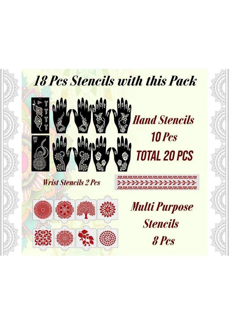 Pack Of 20 Heena Mehandi Tatto Stencils Set For Women, Girls, Teen & Kids - Indya