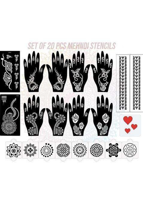 Pack Of 20 Heena Mehandi Tatto Stencils Set For Women, Girls, Teen & Kids