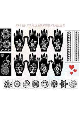 Pack Of 20 Heena Mehandi Tatto Stencils Set For Women, Girls, Teen & Kids