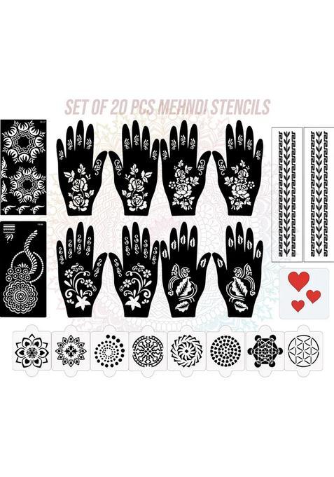 Pack Of 20 Heena Mehandi Tatto Stencils Set For Women, Girls, Teen & Kids
