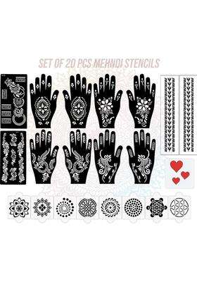 Pack Of 20 Heena Mehandi Tatto Stencils Set For Women, Girls, Teen & Kids