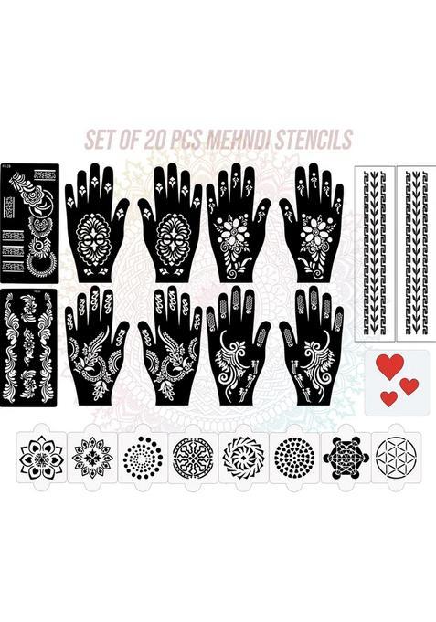 Pack Of 20 Heena Mehandi Tatto Stencils Set For Women, Girls, Teen & Kids