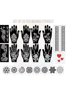 Pack Of 20 Heena Mehandi Tatto Stencils Set For Women, Girls, Teen & Kids