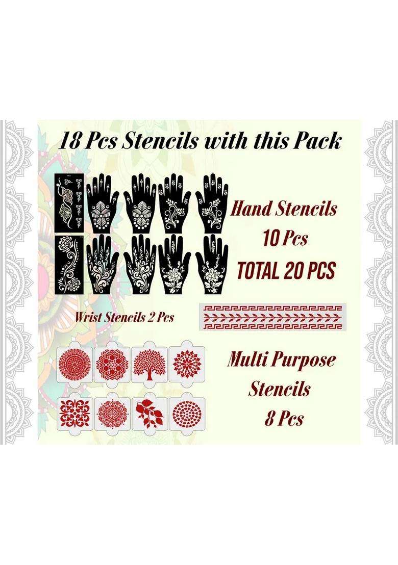 Pack Of 20 Heena Mehandi Tatto Stencils Set For Women, Girls, Teen & Kids - Indya