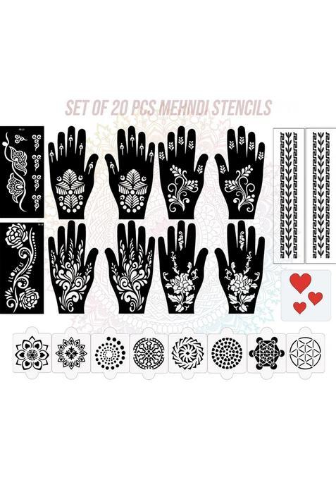 Pack Of 20 Heena Mehandi Tatto Stencils Set For Women, Girls, Teen & Kids