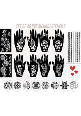 Pack Of 20 Heena Mehandi Tatto Stencils Set For Women, Girls, Teen & Kids