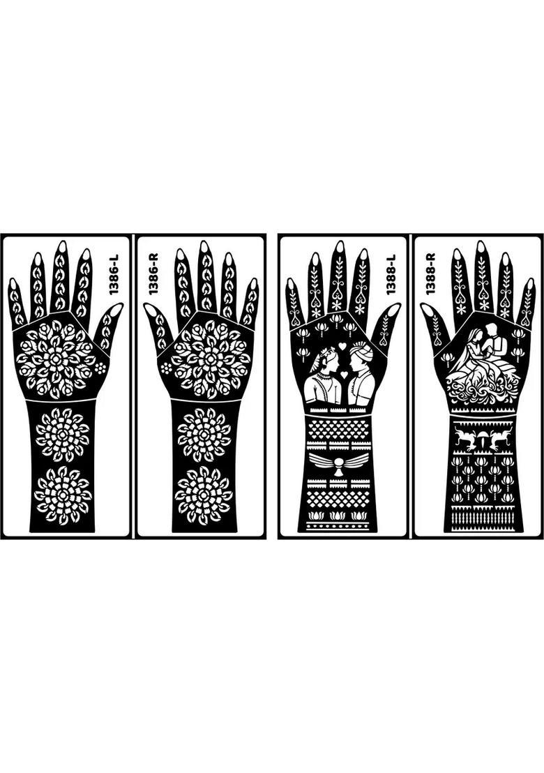 Beautiful Design Easy Apply Stencil Mehndi Sticker Combo Kit Perfect For Brides - Indya