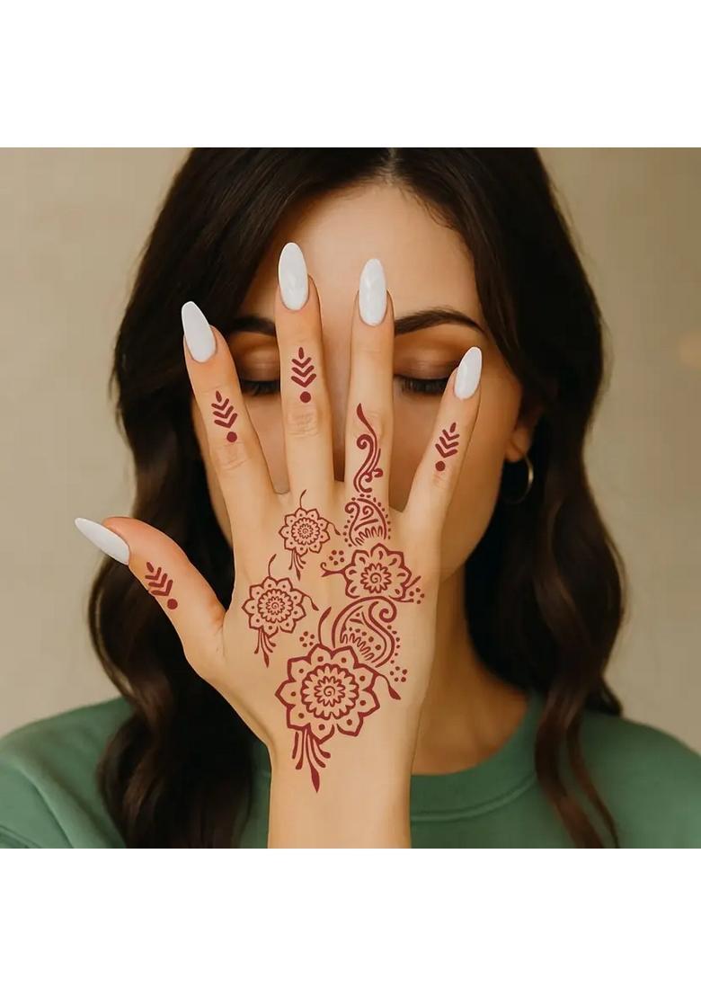 Combo Mehndi Stencil Sticker For Hand And Finger With Henna Flowers Designs - Indya