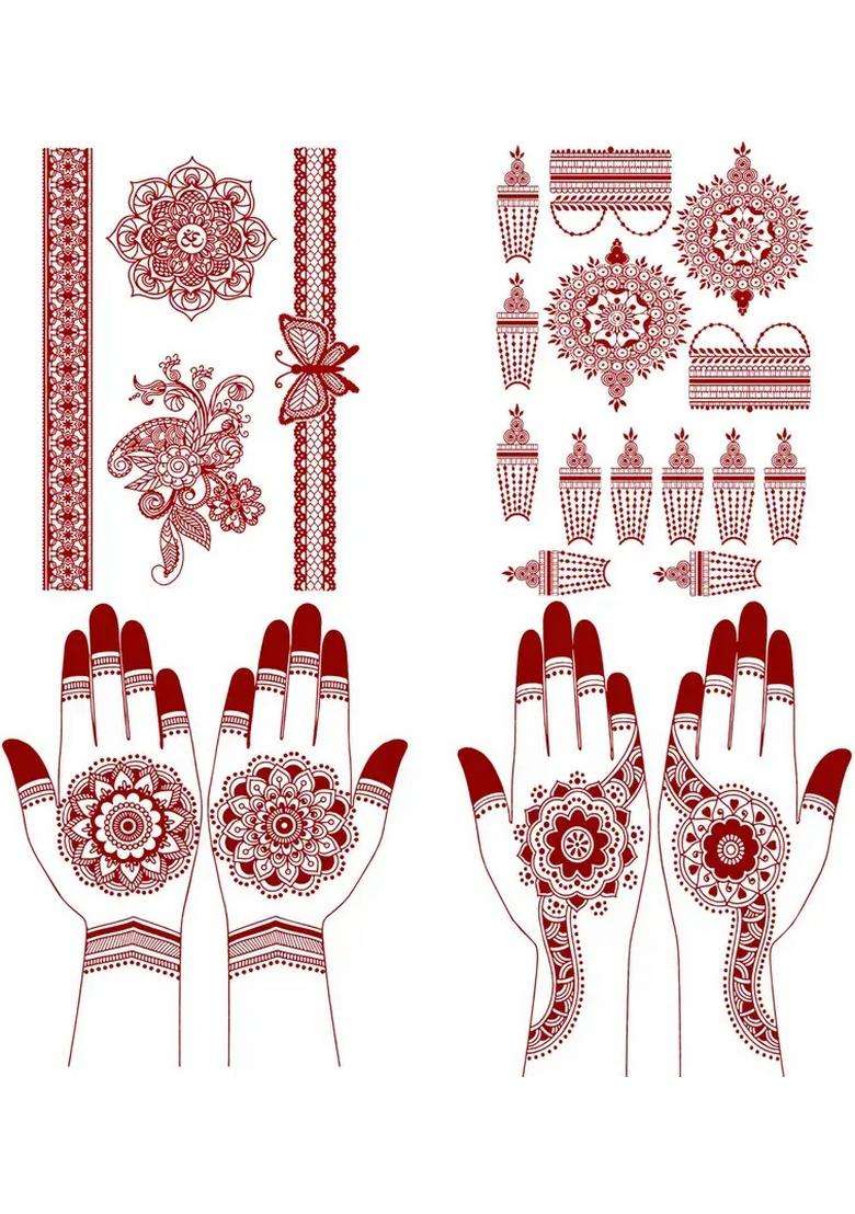 Maha Shivratri Henna Round Mehndi Design Temporary Tattoo Pack 4 Body Art - Indya