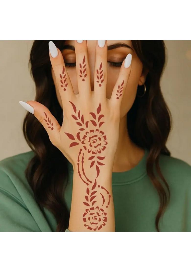 Mixed Design Combo Mehndi Stencil Sticker Pack For Front Hand & Back Hand - Indya