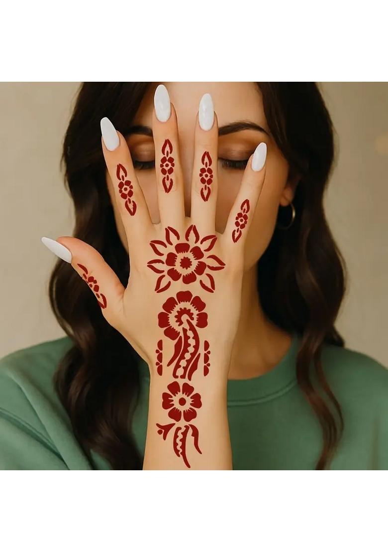 Traditional Combo Mehndi Stencil Sticker For Front And Back Hand - Indya