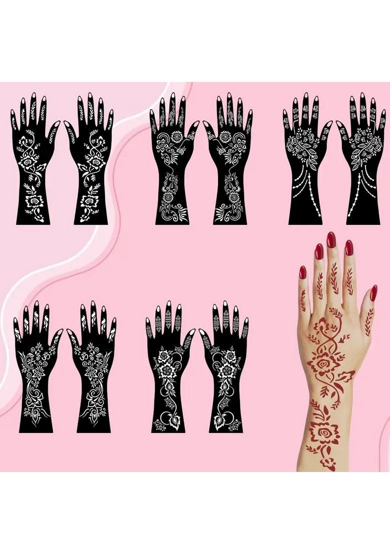 Multi-Design Combo Mehndi Stencil Sticker For Back, Front Hand & Finger Designs - Indya