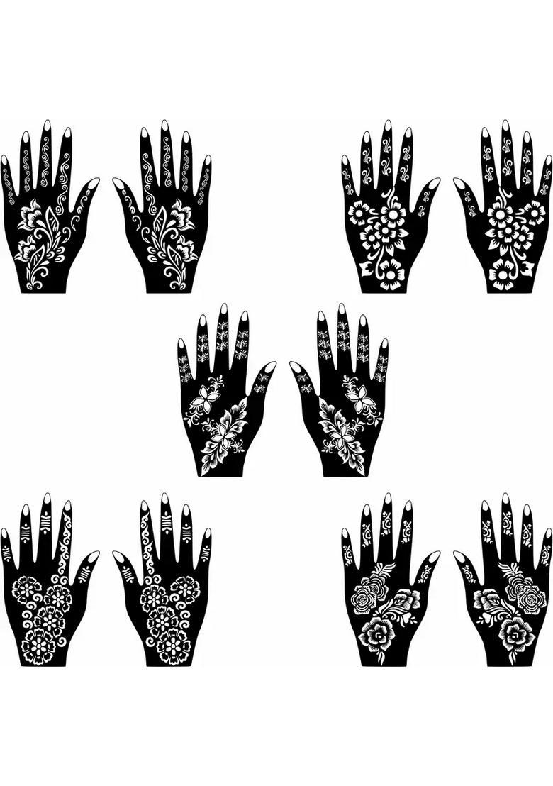 Multi-Pattern Mehndi Stencil Sticker Combo Set With Classic & Modern Henna Style - Indya