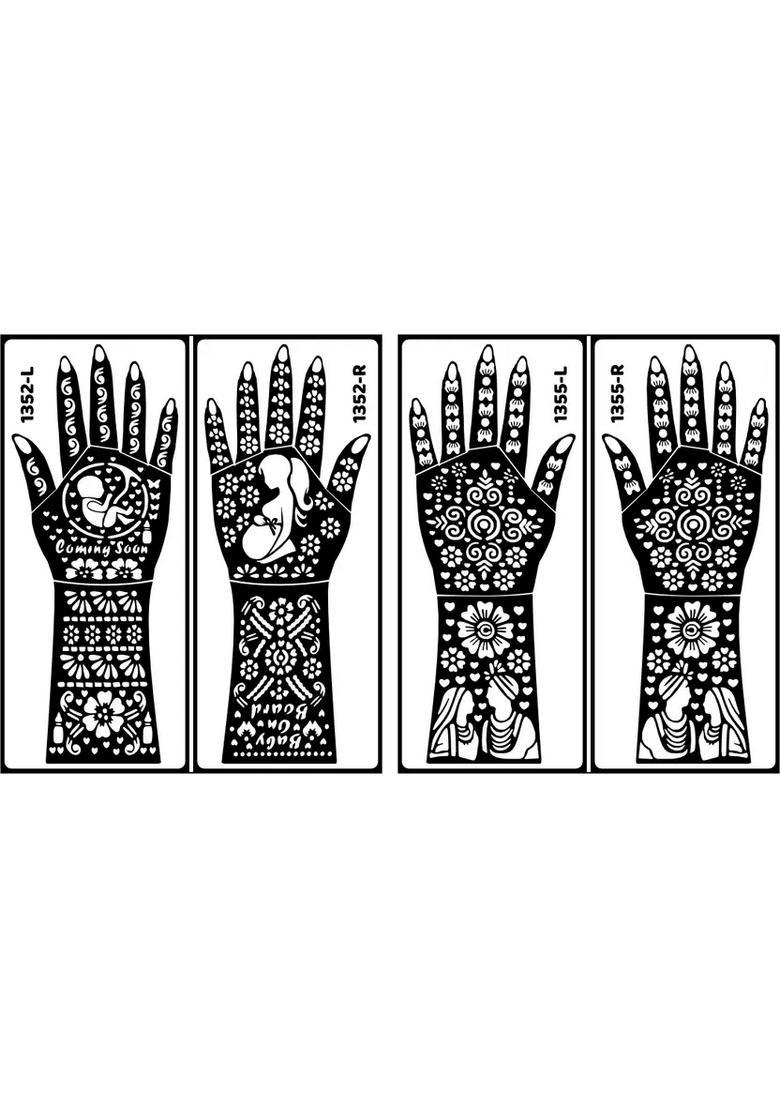 Pregnancy Theme Mehndi Stencil Baby Shower Henna Tattoo Sticker For Hands - Indya