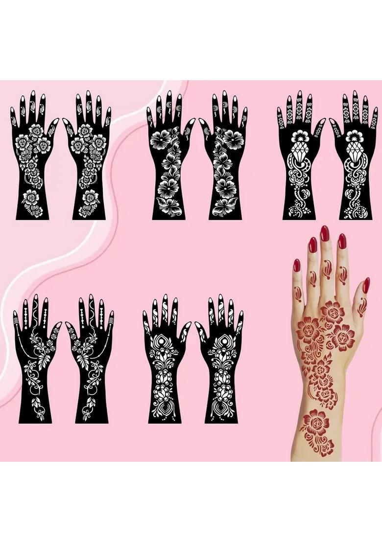 Quick Apply Combo Mehndi Stencil Sticker Set For Hands, Palm & Fingers - Indya