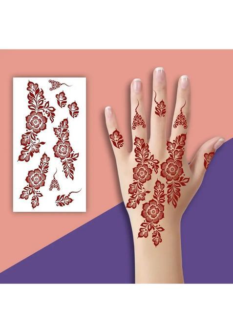 Artistic Maroon Flower Design With Thin Leafy Veins For Full Hand