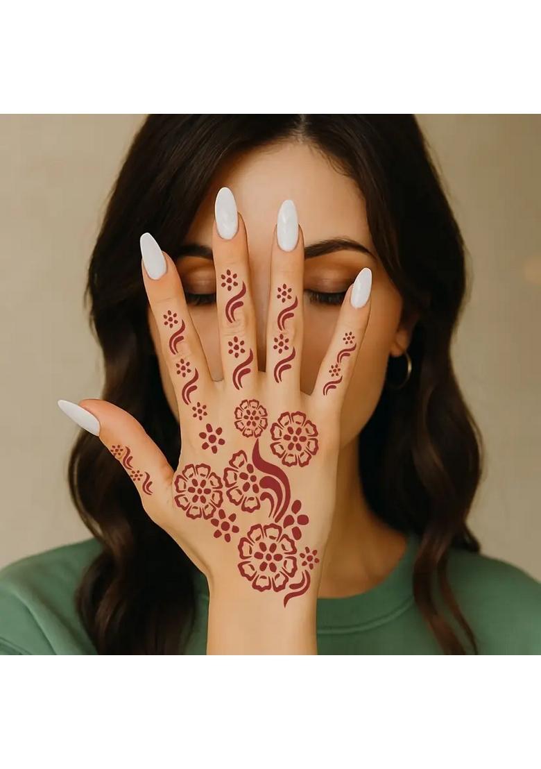 Stylish Combo Mehndi Stencil Sticker With Beautiful Flowers Henna - Indya