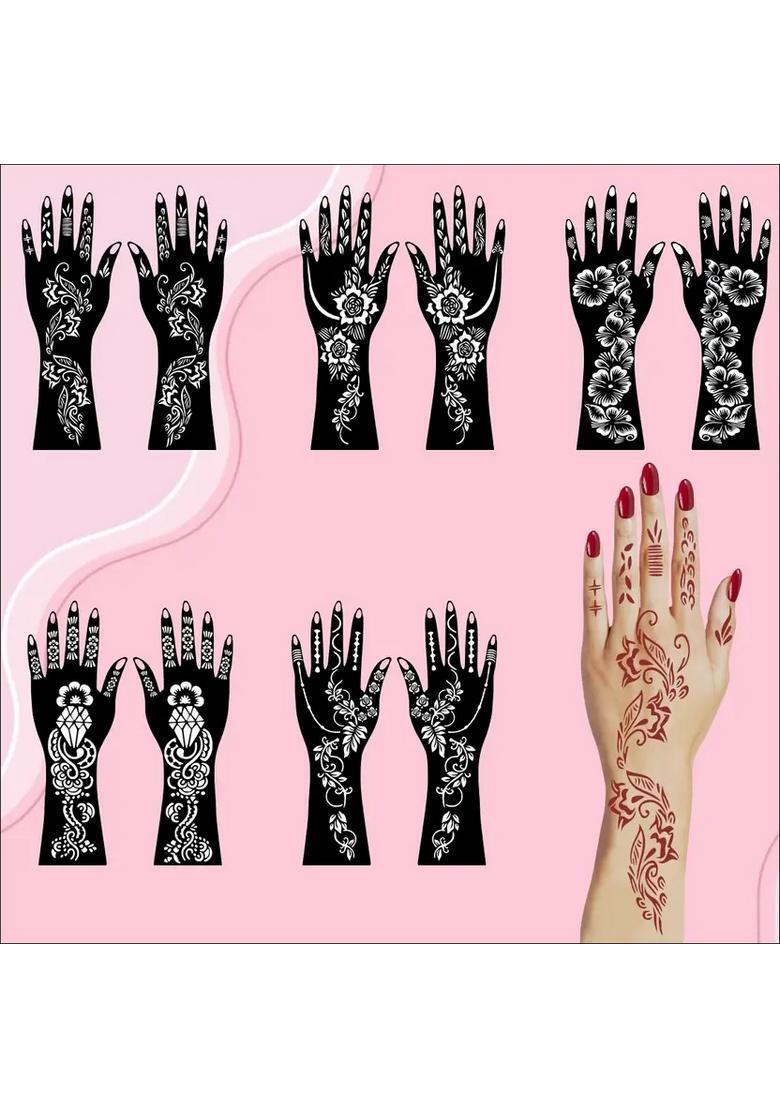 Combo Mehndi Stencil Sticker Set With Floral Design For Both Hand - Indya