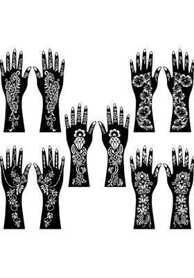 Full Hand Combo Mehndi Stencil Sticker Set For Finger, Palm, And Wrist Use