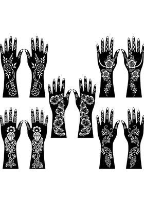 Combo Mehndi Stencil Sticker Kit For Both Hands, Finger & Palm Patterns