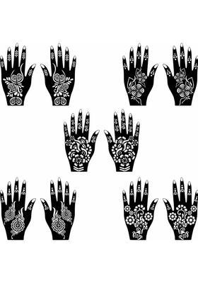 Multi-Design Mehndi Stencil Sticker Set For Both Hand Art