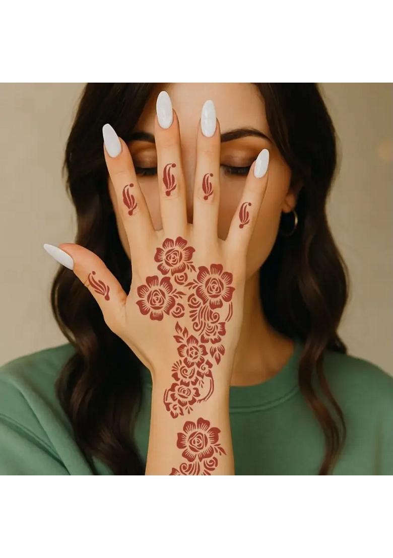 Full Hand Combo Mehndi Stencil Stickers For Palm, Fingers, Wrist, & Back Hand - Indya
