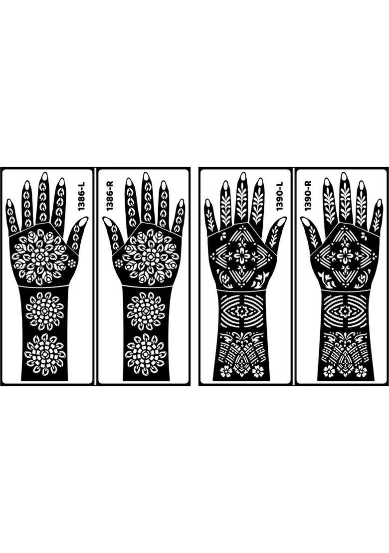 Beautiful Flower Henna Stencil Sticker Combo Kit For Both Hands & Finger - Indya