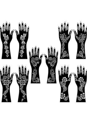 Combo Mehndi Stencil Sticker Pack For Front Hand, Back Hand, And Side Fingers