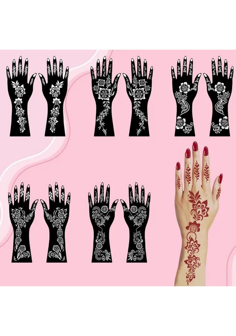 Combo Mehndi Stencil Sticker Pack For Front Hand, Back Hand, And Side Fingers - Indya