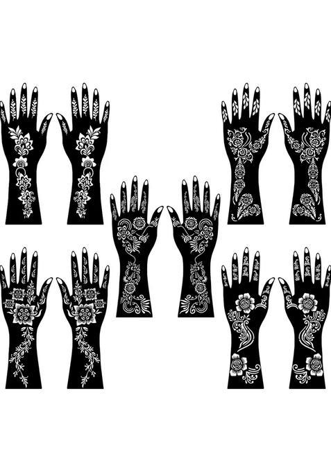 Combo Mehndi Stencil Sticker Pack For Front Hand, Back Hand, And Side Fingers