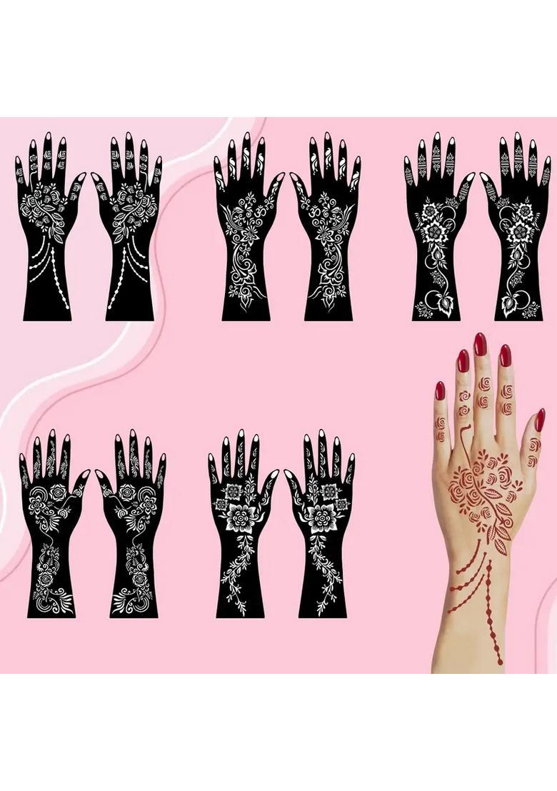 Peel & Apply Combo Mehndi Stencil Sticker Set For Back Hand, Front Hand - Indya