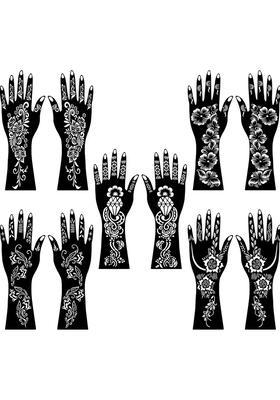 Classic Combo Mehndi Stencil Sticker Pack For Full Hand, Finger, And Back Side