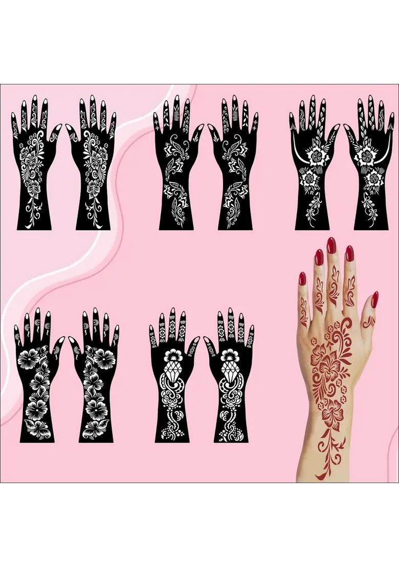 Classic Combo Mehndi Stencil Sticker Pack For Full Hand, Finger, And Back Side - Indya