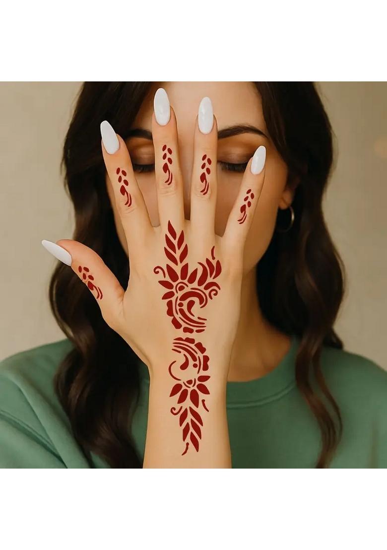 Combo Mehndi Stencil Sticker Pack For Girls And Women With Floral Designer - Indya