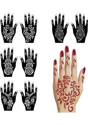 Creative Combo Mehndi Stencil Sticker For Hand And Finger With Henna Flowers