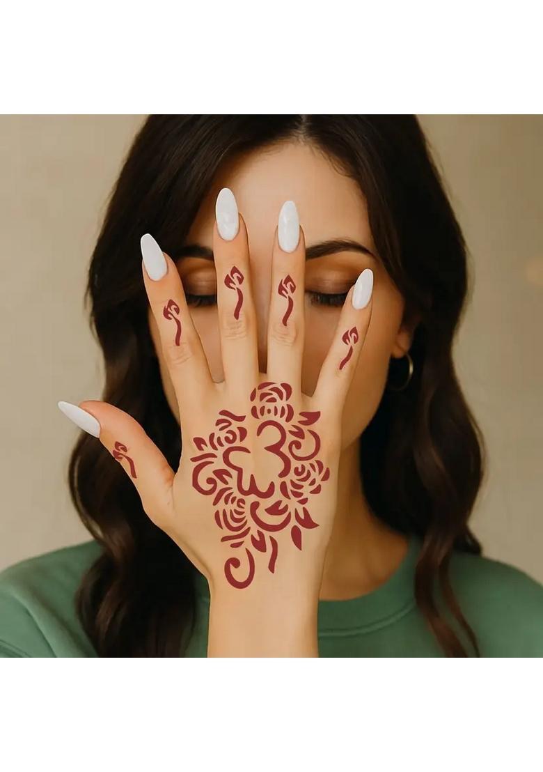 Creative Combo Mehndi Stencil Sticker For Hand And Finger With Henna Flowers - Indya