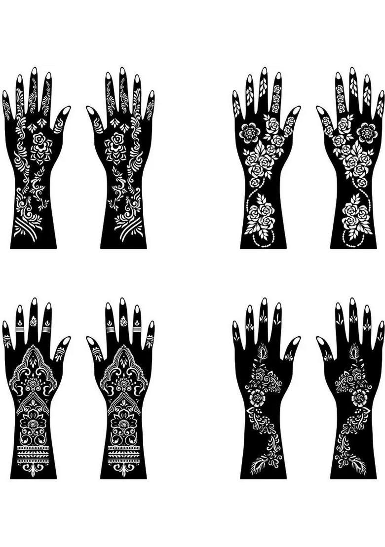 Complete Combo Mehndi Stencil Sticker Pack With Flowers Designs - Indya