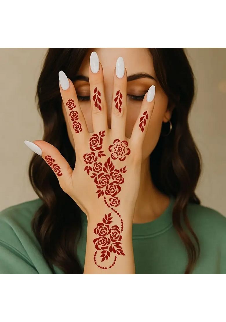 Combo Mehndi Stencil Sticker Set For Girls And Women With Lovely Flowers - Indya
