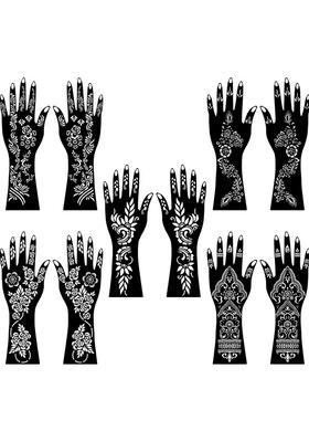 Artistic Combo Mehndi Stencil Sticker Set For Back, Front Hand, & Finger Designs