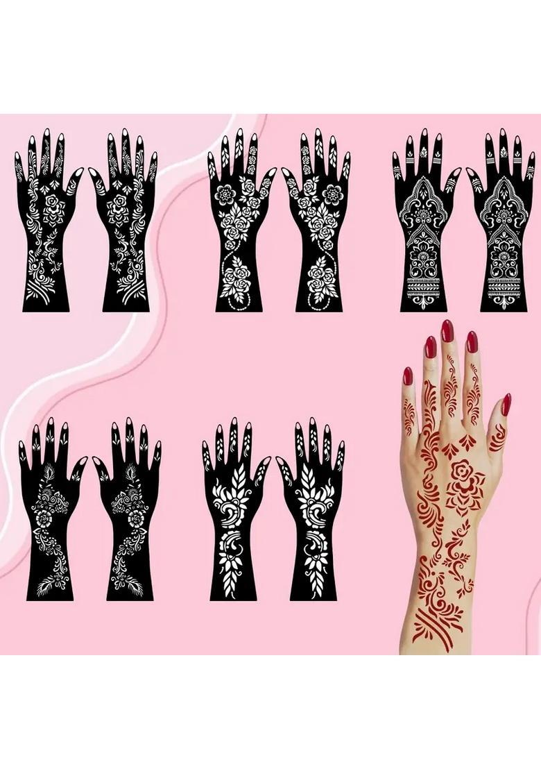 Artistic Combo Mehndi Stencil Sticker Set For Back, Front Hand, & Finger Designs - Indya