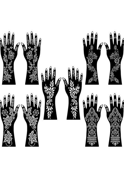 Artistic Combo Mehndi Stencil Sticker Set For Back, Front Hand, & Finger Designs
