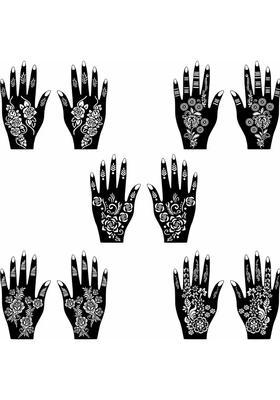 Quick-Apply Combo Mehndi Stencil Sticker Design Set For Hands, Palms, & Fingers