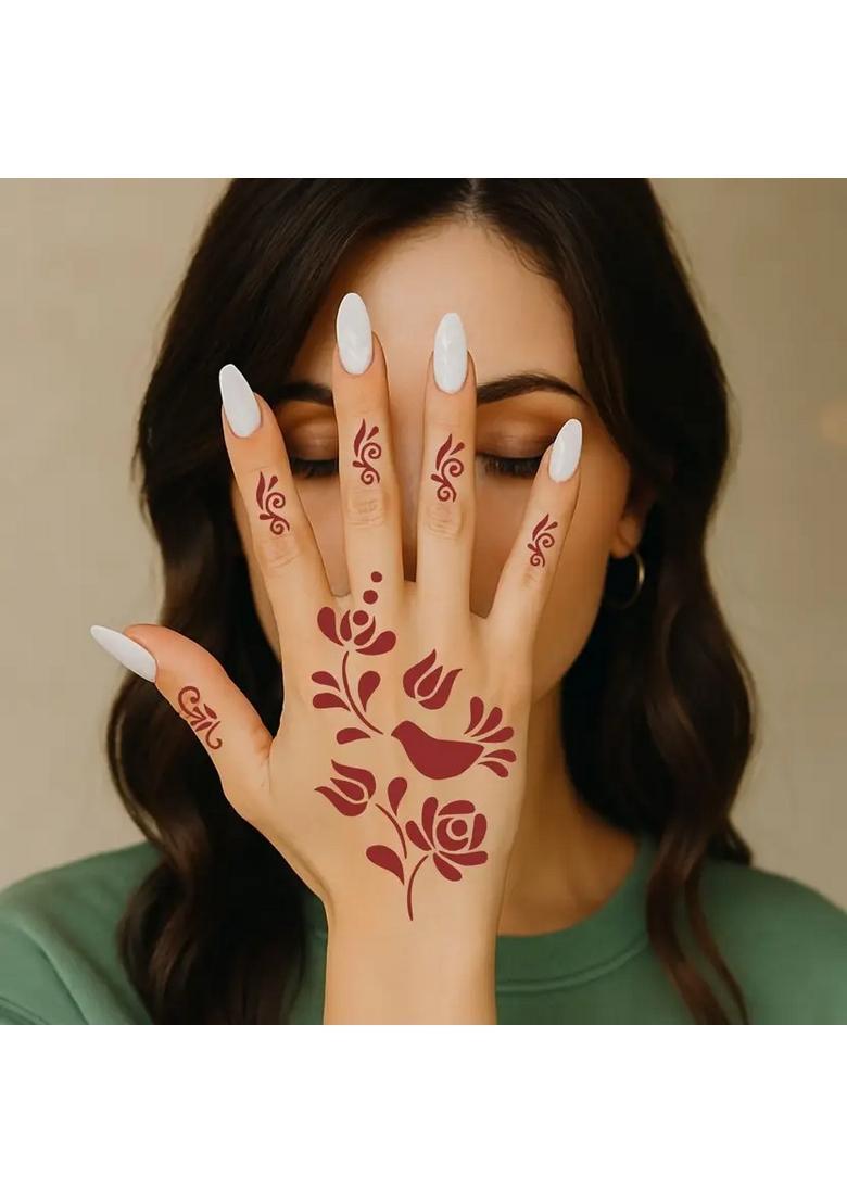 Lovely Combo Mehndi Stencil Sticker With Beautiful Flowers Henna - Indya