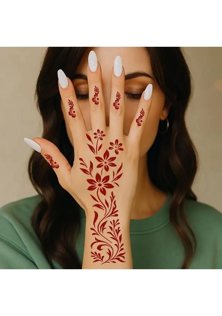 Complete Combo Mehndi Stencil Sticker With Unique Flowers For Girls And Women - Indya