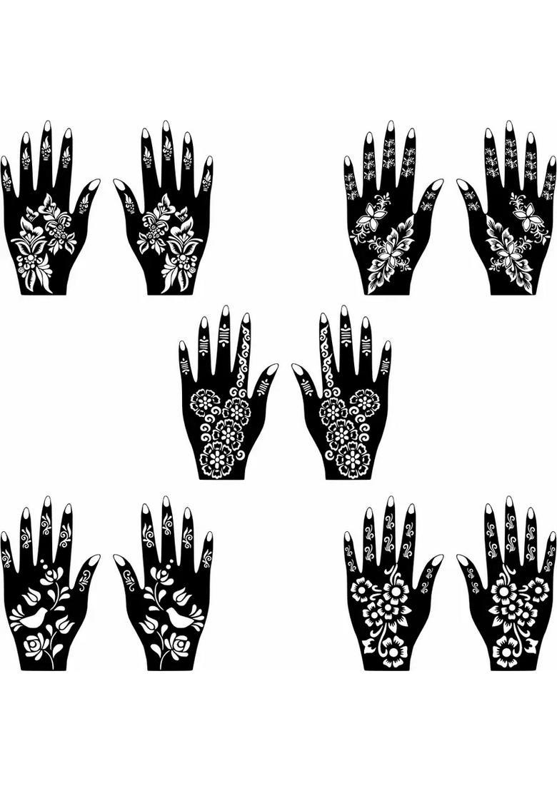 Stylish Mehndi Stencil Sticker Combo For Back, Front Hand, Fingers, & Wrists - Indya