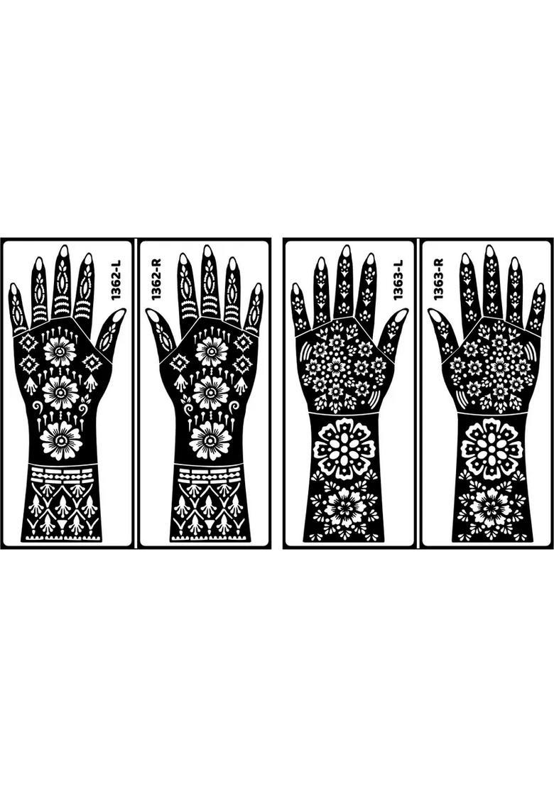 Full Both Hand And Fingers Flowers Design Stencils Mehndi Sticker Combo Kit - Indya