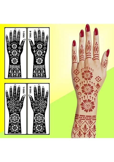 Full Both Hand And Fingers Flowers Design Stencils Mehndi Sticker Combo Kit